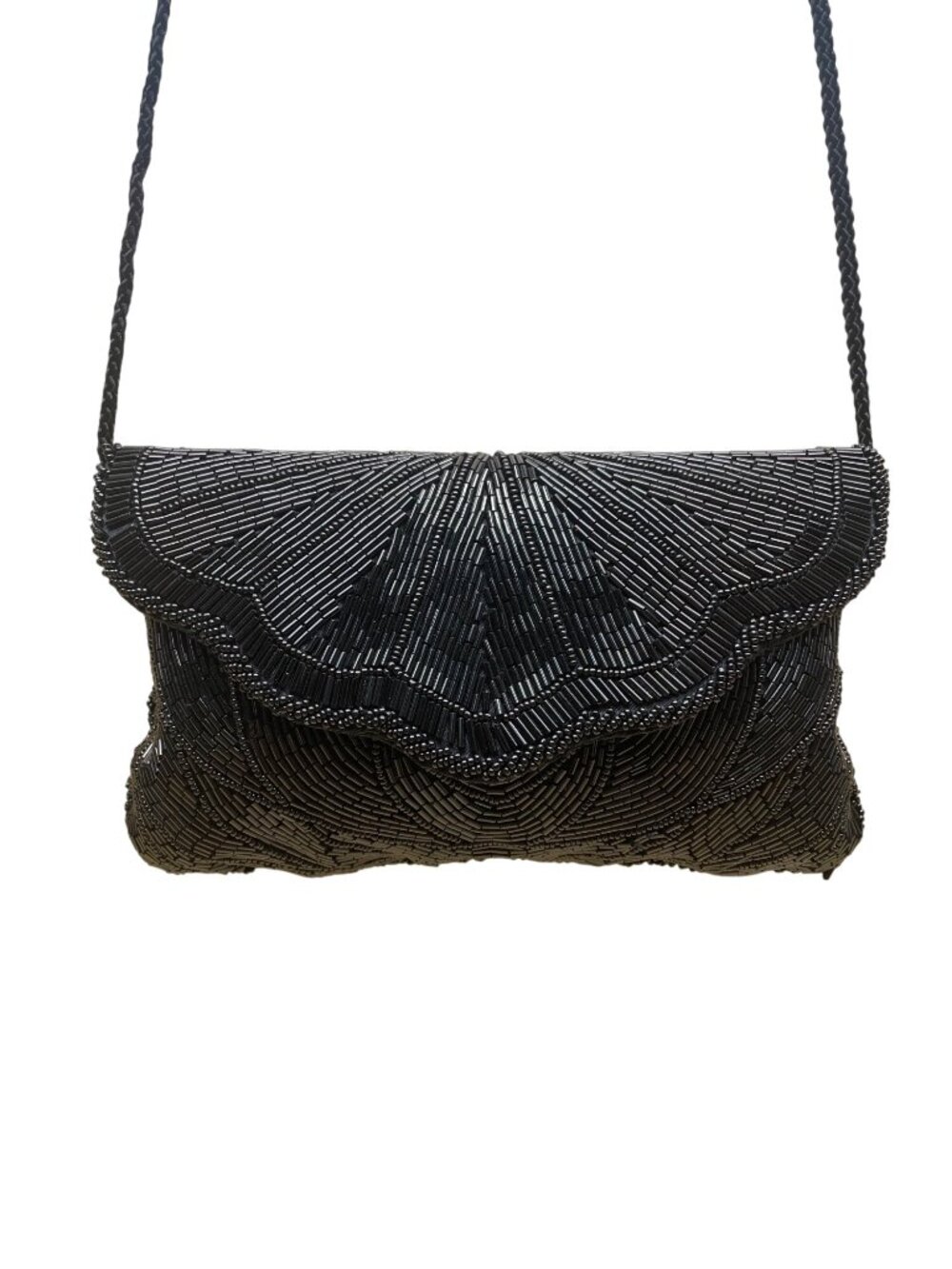 André Cellini Women’s Black Beaded Elegant Scallop Design Formal Crossbody Bag - Picture 2 of 10
